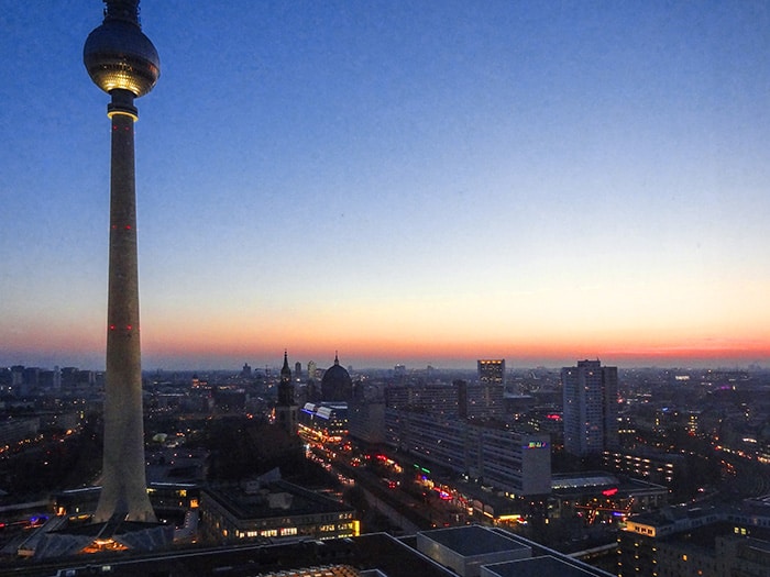Viewinf the Fernsehturm and Berlin at sunset, one of the Best Things To Do In Berlin, Germany