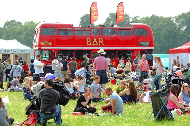 a British red bus turned into a bar for food festivals in Europe