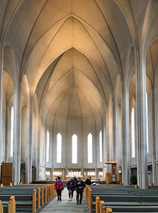 people in a church on an Iceland tour