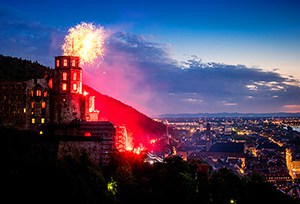 a castl on fire in Heidelberg