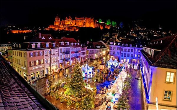 a colorful Christ market at night