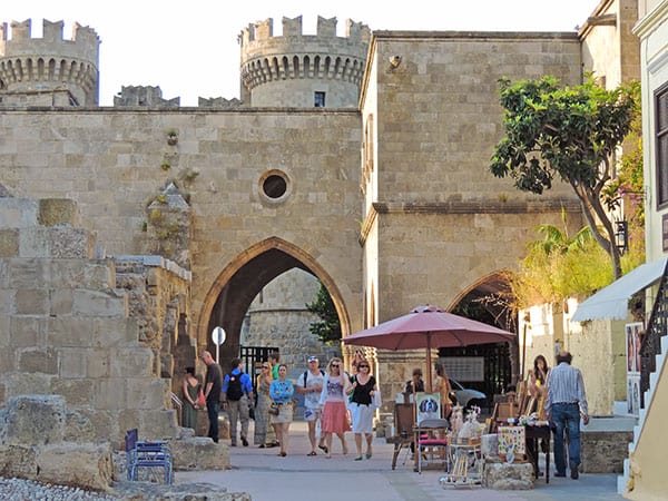 an old city wall on Rhodes, one of the most popular Greek islands for families