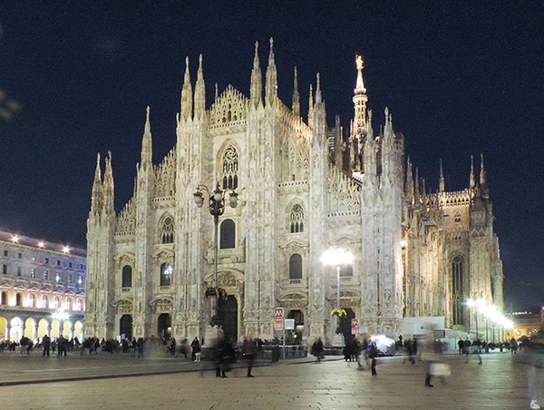 an ornate cathedral at night