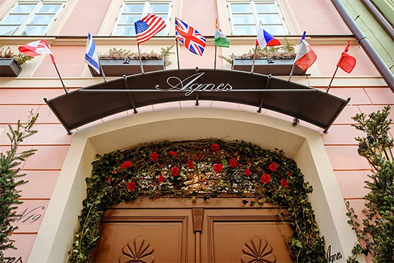 the front door of a hotel in prague