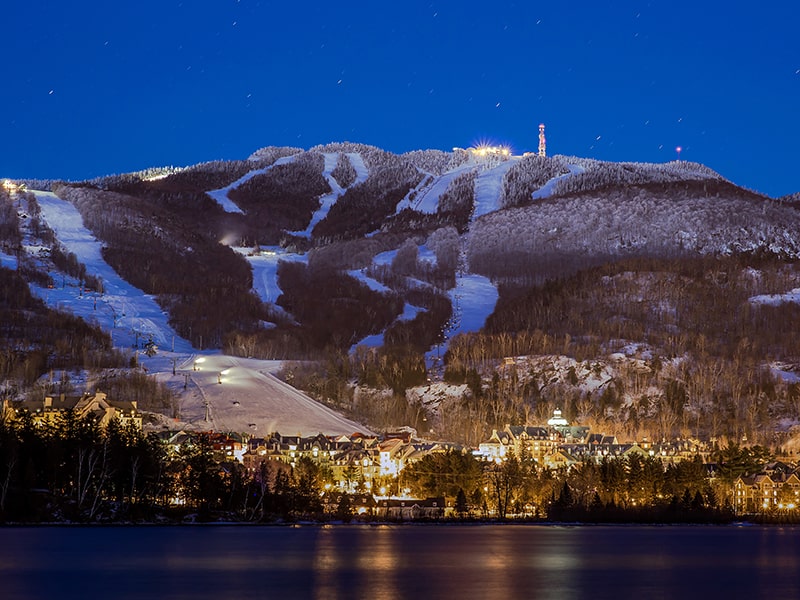 Mount Tremblant Village and the mountain at night