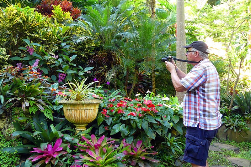 A man taking a photo in Huntes Gardens, one of the popular things to do in Barbados