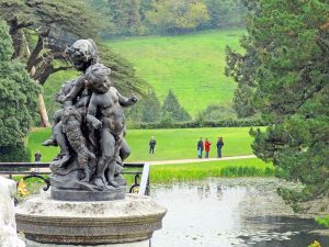 statues on the vast lawn of an estate, one of the good day trips from Dublin