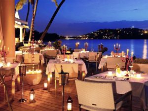 an outdoor dining room at a luxury St Lucia accomodation
