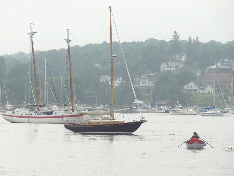 boats at anchor at down in one of Maine's coastal towns on Maine's Route 1