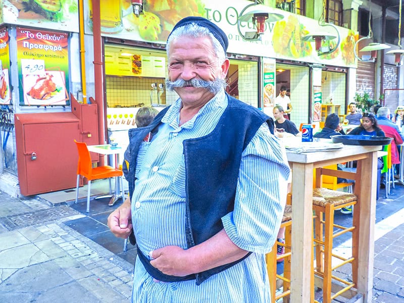 a Greek waiter with a mustache -  2 days in Athens