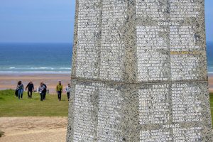 A D-day monument on Omaha beach seen on a trip to Normandy from Paris