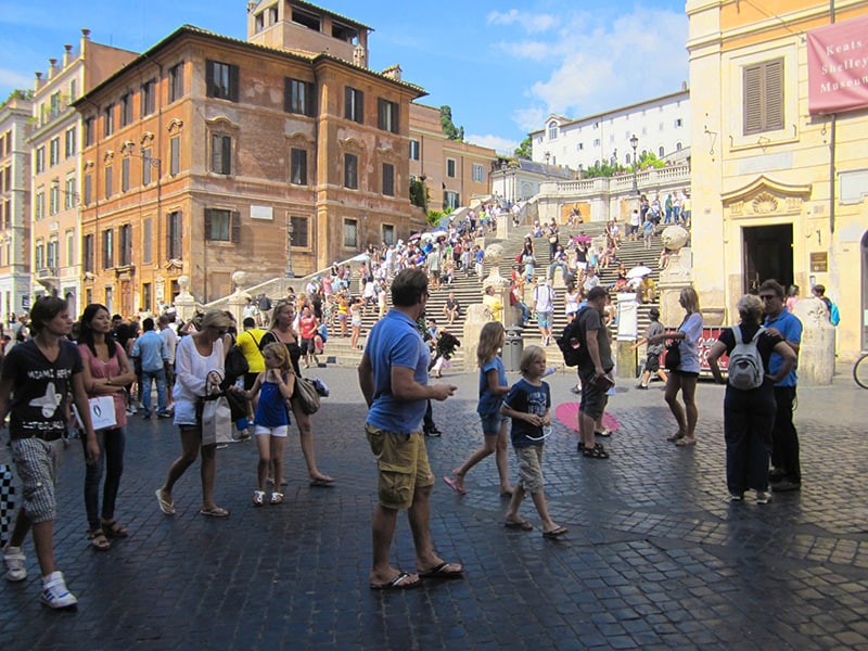 crowds on the Spanish Steps, one of the places in Rome that attracts many tourists