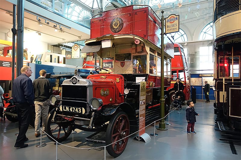 An old London bus in a museum