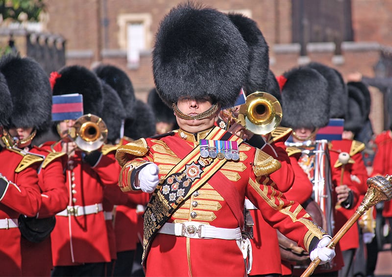 an army band in ceremonial dress