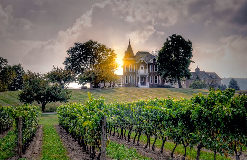 a winery at sunset