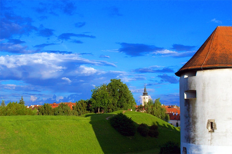 catle tower and a village in distance