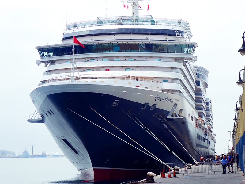 the Queen Victoria at a wine cruise dock