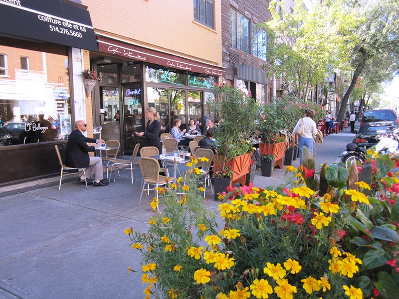 outdoor cafes seen on a weekend in Montreal