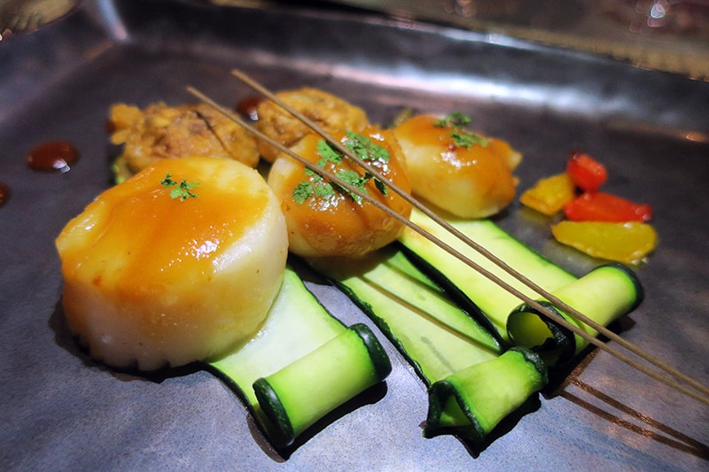 grilled scallops at a dinner on a cruise from vancouver to san diego