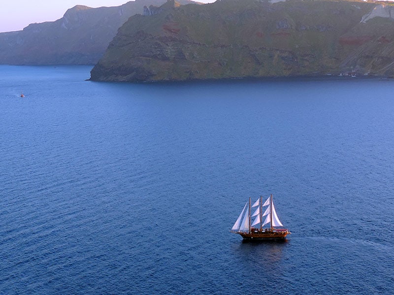 a large sailing ship cruising on the Aegean Sea