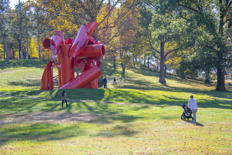 people by a large outdoos sculture in the Hudson Valley