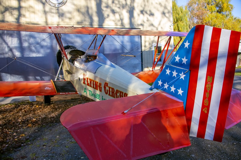 a colorful biplane