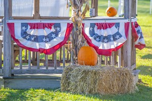 Bunting and bale of hay in the Hudson Valley
