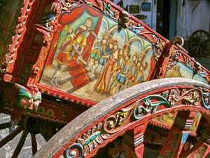an old decorated cart at wineries in sicily