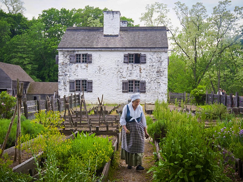 woman in a old costume in a garden