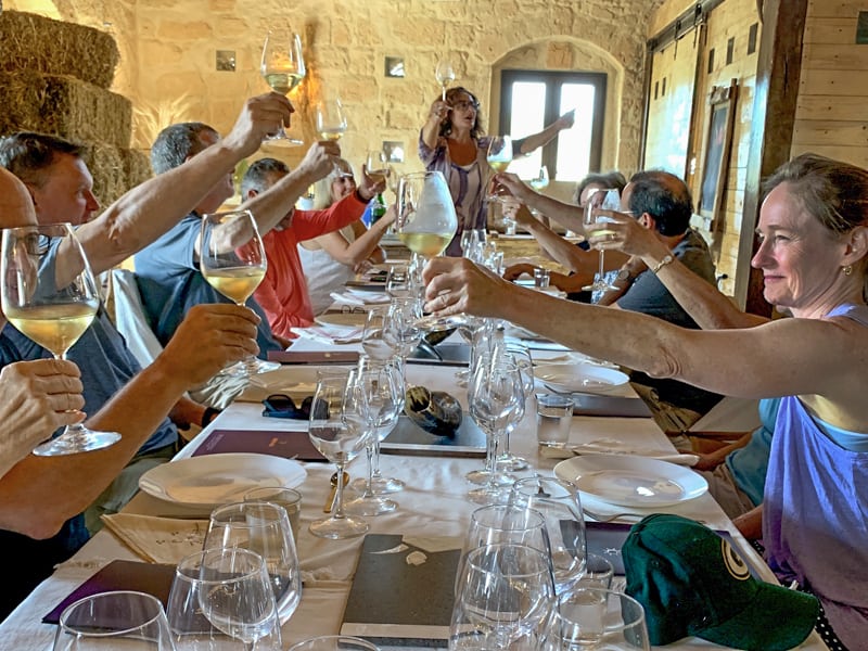 people tosting with wine at wineries in sicily