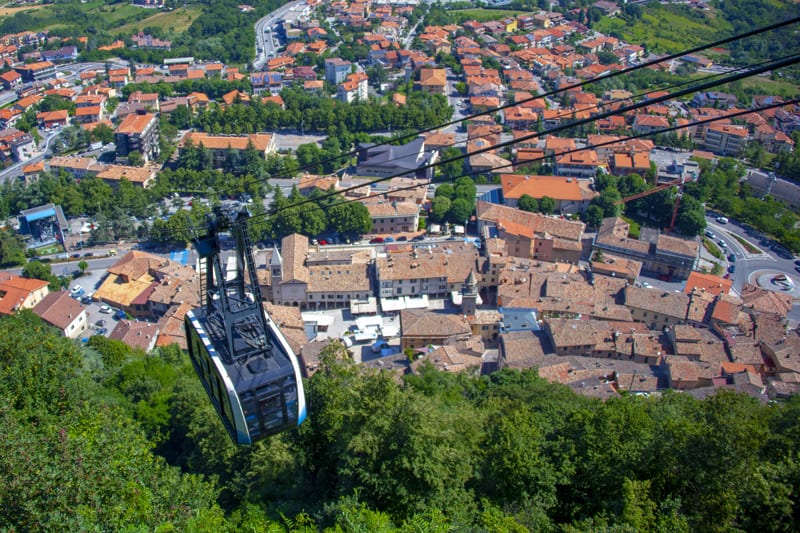 a funicular over the treetops in the Republic of San Marino