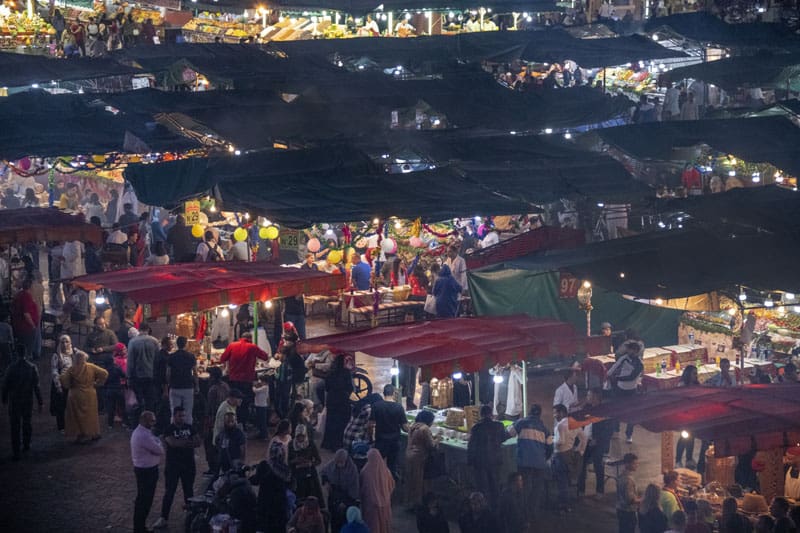 people at a large area of food stalls