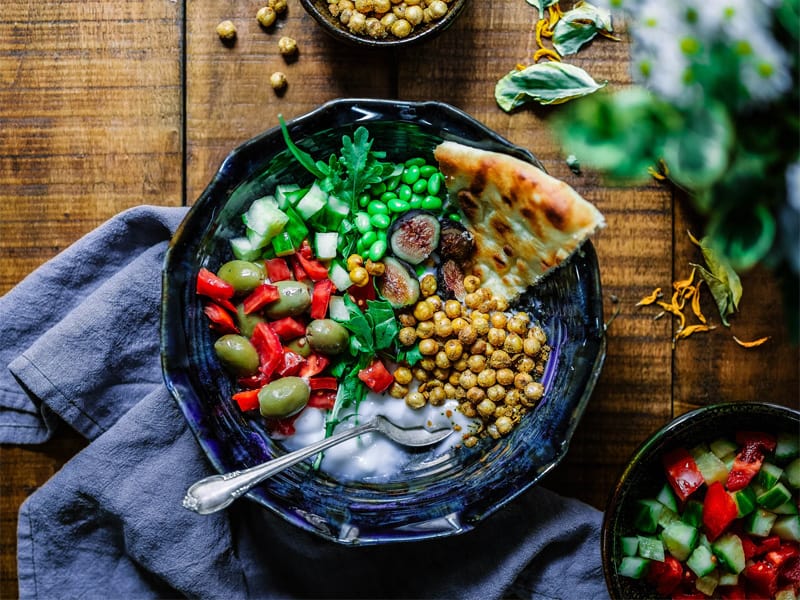 a colorful plate of food