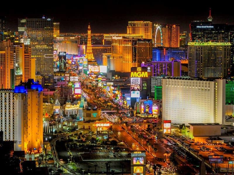 a view of the Strip in Las Vegas. Walking along the Strip is one of the fun things to do in Las Vegas beside gambling