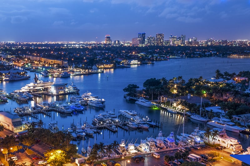 Viewing the canals and yachts at night - one of the fun things to do in Fort Lauderdale