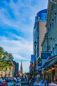 old and modern buildings on a downtown street