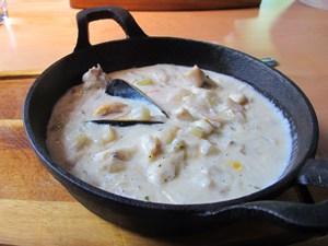 Nova Scotia Seafood Chowder in a pot