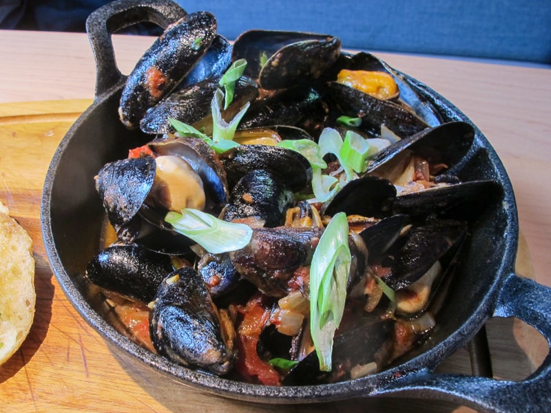 mussels in a pot at a restaurant
