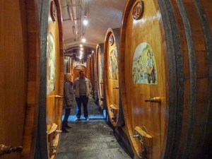 peiople looking at wine barrels in Montreux Switzerland