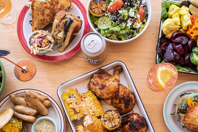 food on a counter top in one of the delis in New York City