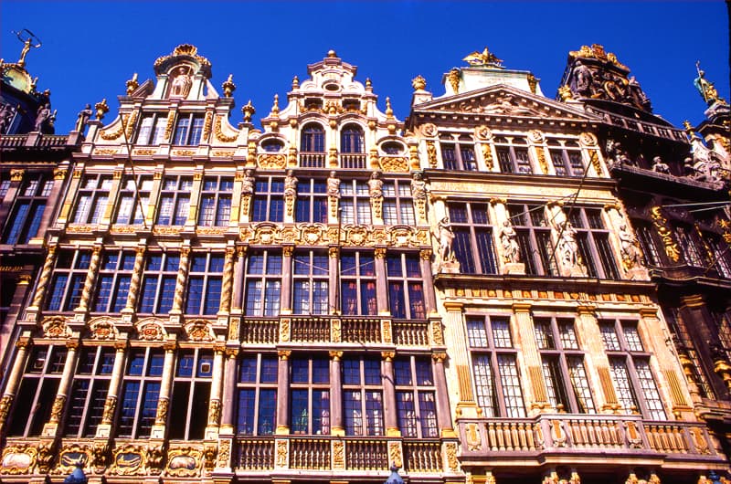 ornate fronts of old buidings in one of the places to visit in Belgium