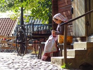 a woman sewing