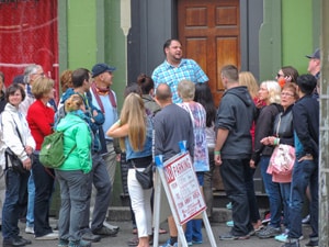 a tour guide with a large group