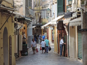 people shopping in Old Town - one of the things to do in Corfu