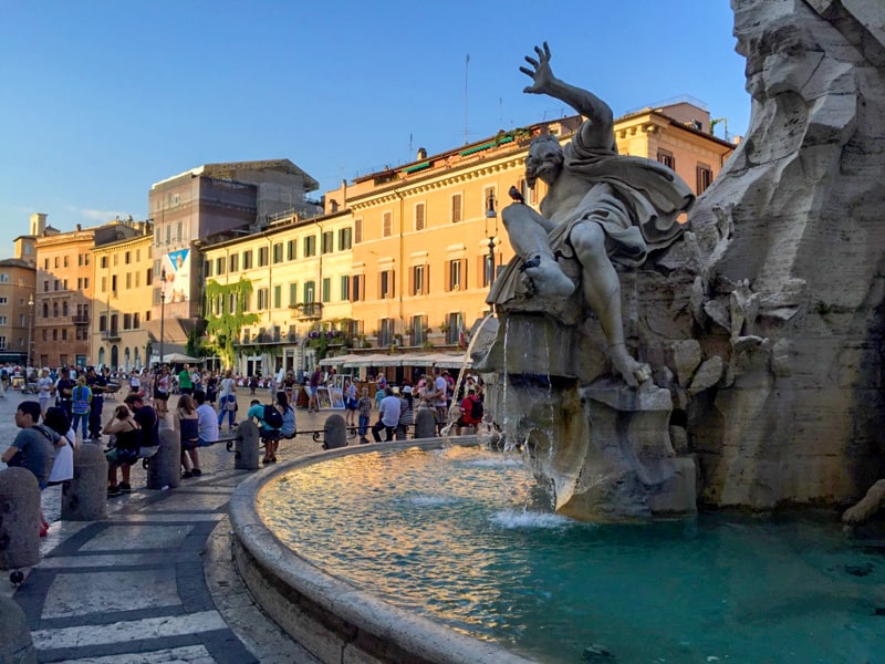 buildings on the Piazza Navona in the late afternoon light