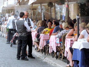 crowded cafes on the Piazza Navona