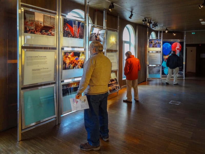 people looking at exhibits in the Nobel Peace Center, on of the special European Museums 