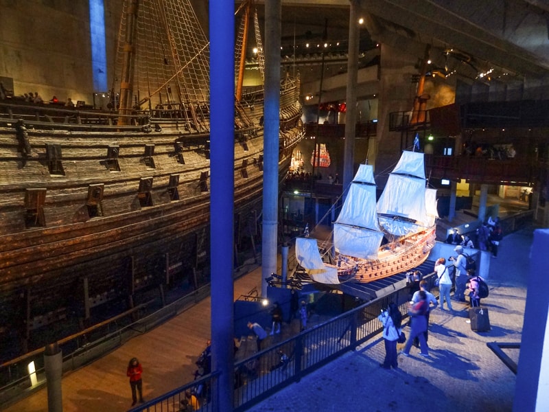 an exhibit of a large ancient sailing war ship