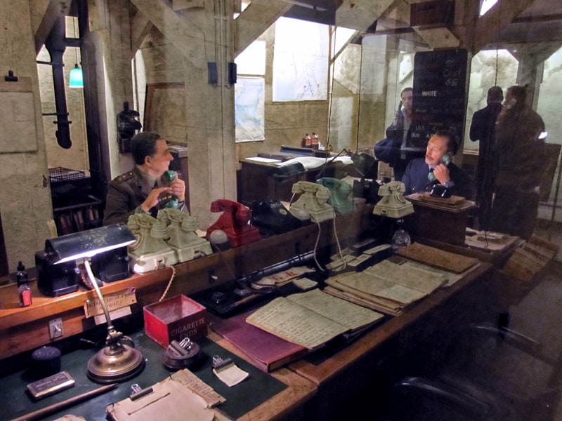 Military men at a table in the Churchill War Rooms, a special European Museums 