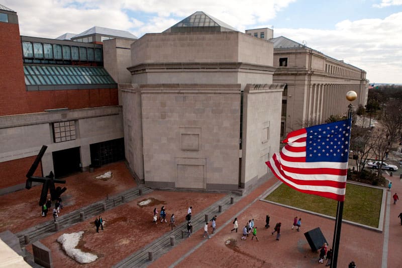 a flag flying outside the US Holocaust Museum, one of the great museums in Washington DC